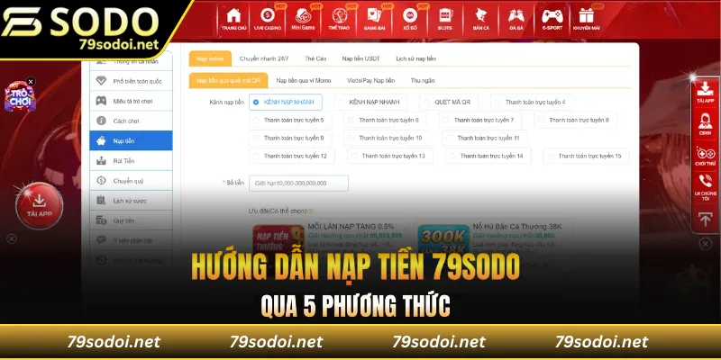 Hướng dẫn nạp tiền 79Sodo qua 5 phương thức